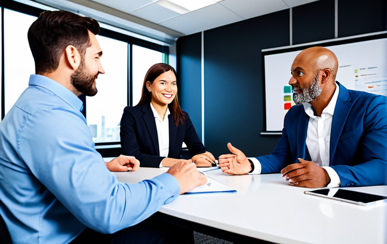 규제준수 업무 효율화 방안 - "A professional businesswoman in a modest business suit, sitting at a desk in a modern office, fully...