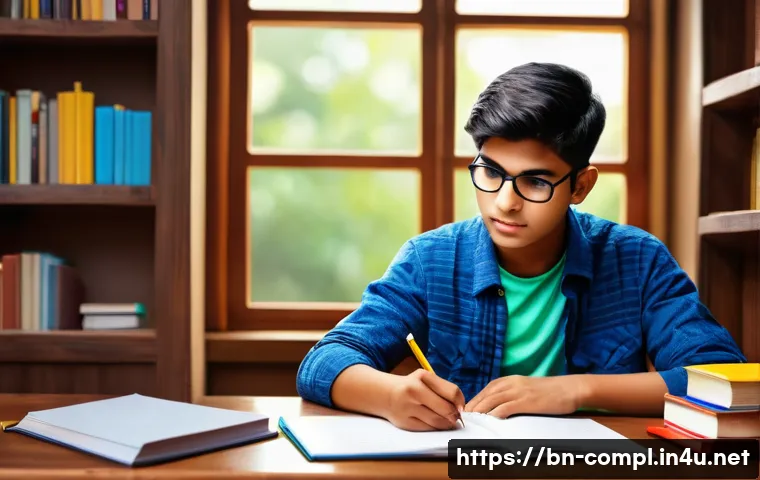 규제준수 실기 시험 준비 방법 - A detailed, realistic study scene featuring a young Bengali student preparing for an exam at a woode...