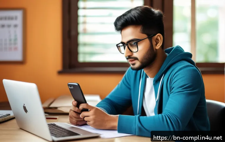 규제준수 업무에서 발생한 문제 해결 사례 - A young Bengali man in casual office attire sitting at a tidy desk with a laptop and smartphone, set...
