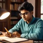 Home 18 규제준수 분야 자격 시험의 난이도 - A focused young Bengali student sitting at a tidy study desk in a cozy room, surrounded by digital d...