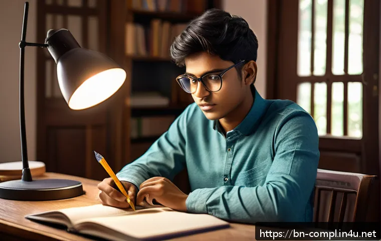 규제준수 분야 자격 시험의 난이도 - A focused young Bengali student sitting at a tidy study desk in a cozy room, surrounded by digital d...
